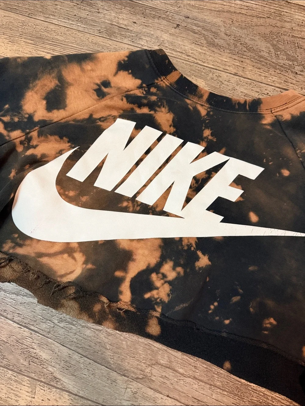 Nike Black & Orange Acid Wash Tie-Dye Cropped Sweatshirt